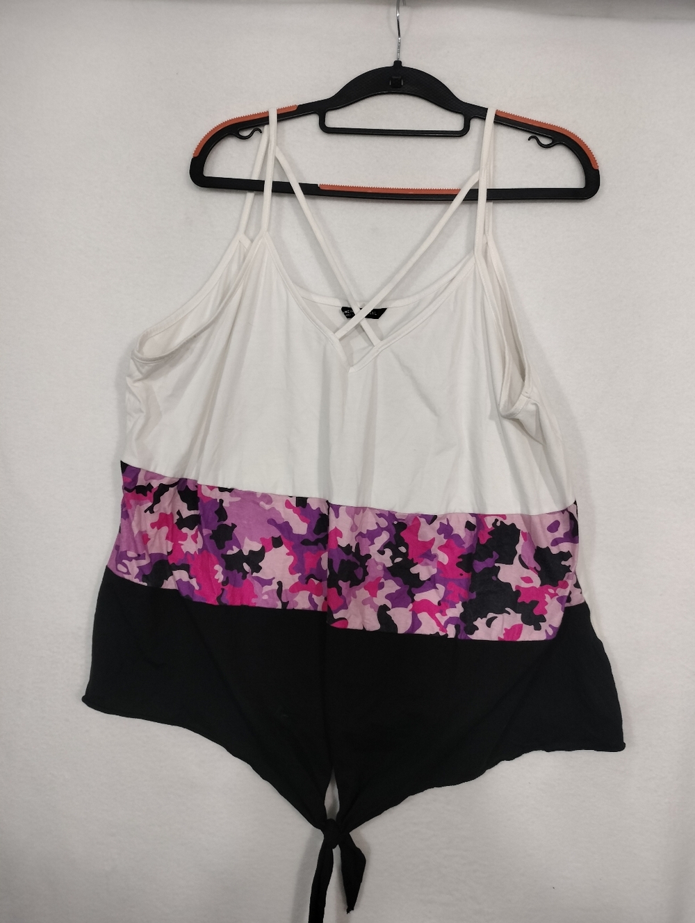 Shein White & Black Strappy Tank with Pink Camo Band
